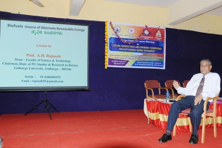 Prof. A. H. Rajasab, Hon ble Vice-chancellor, Tumkur University, Tumkur On 19 th August 2015, in the morning session, Prof. B. R. Jagirdar, Inorganic and Physical Chemistry Department, Indian Institute of Science, Bangalore delivered lecture on for future energy demands, turn on to hydrogen.