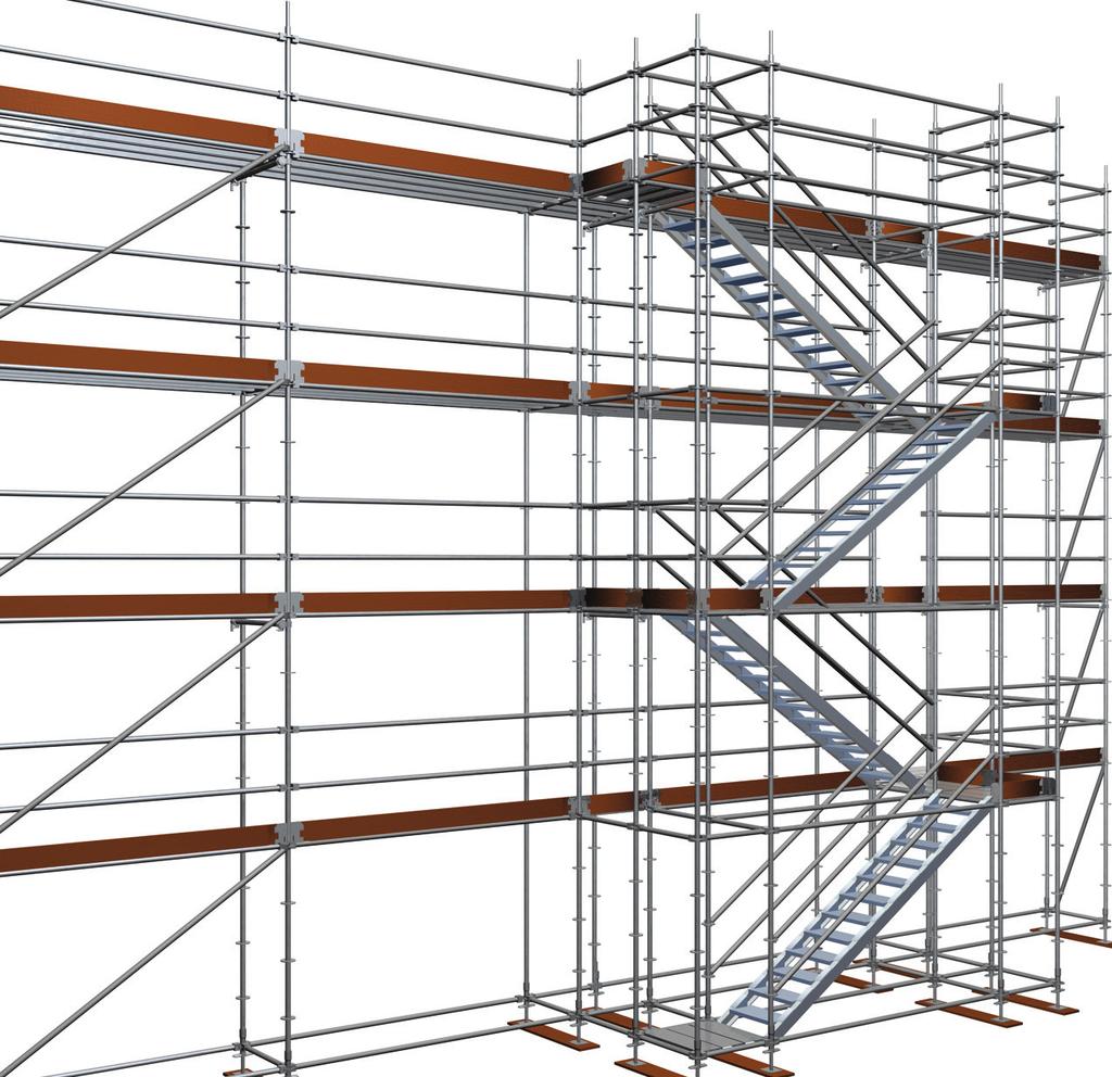 Platform stair towers: Install decks in the access bay and equip the bay with the 3-part lateral protection.