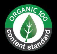 according to the Organic Content Standard. - Made with/contains 100% Organically Grown Material only for products that contain 100% Organic Material.