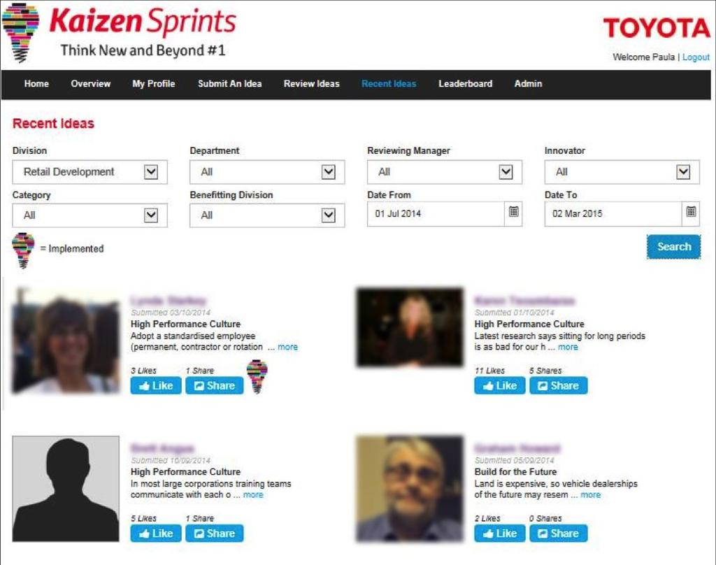 Kaizen Sprints Case Study Autonomy: Every Idea (approved for Publication) can be viewed with Filters available if needed.
