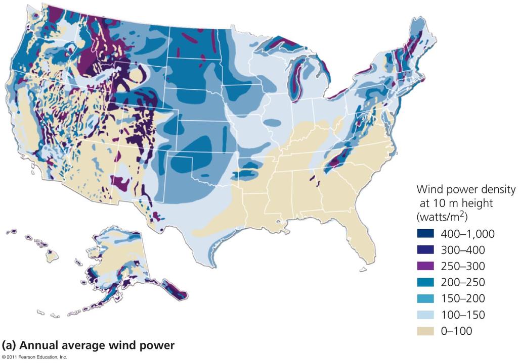 U.S. wind-generating capacity Mountainous regions