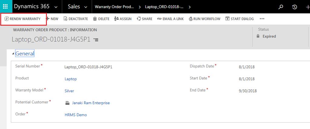 Once warranty granted, the warranty product lines will be created in Warranty order products with below screen shot details. 13.