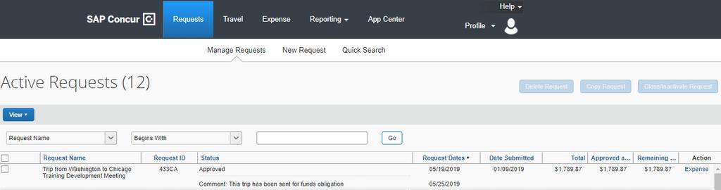Step 2: Create Request Always add M&IE and always select the proper TDY location. Figure 11 Add Trip Expenses Select Submit Request to finish your request and send it to your Request Approver.
