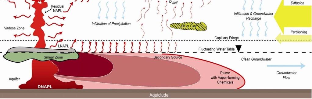 The migration of volatile chemicals from the subsurface into