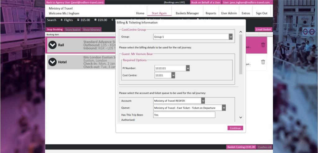 Adding Cost Centre information for multiple items The system now highlights the Basket item in the background of your screen making it clearer which set of Cost Centres are required.
