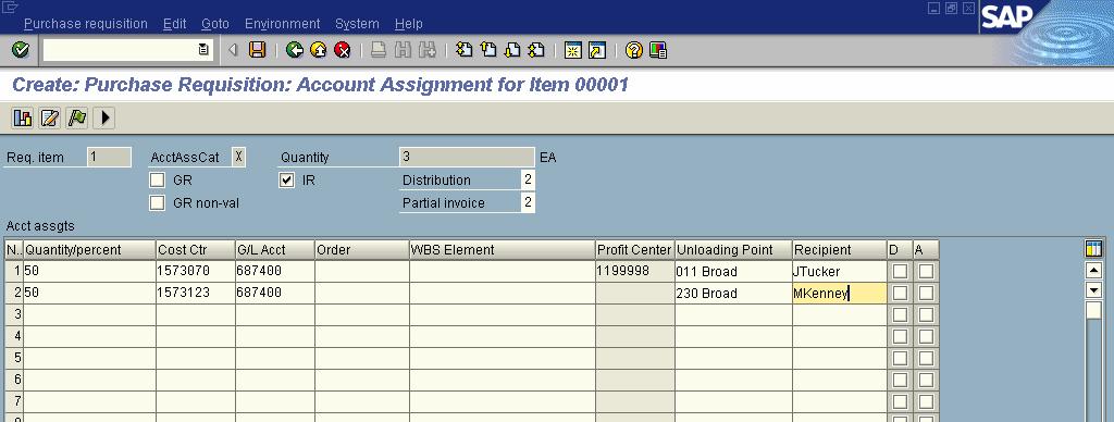 Create a Purchase Requisition for Items Assigned to Multiple Cost Centers 26.
