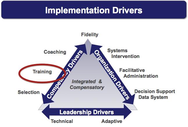 Implementation Drivers: Training Competency Drivers are the activities to develop, improve, and sustain a practitioner s ability to put a program into practice so that families and children can