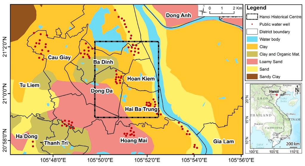 tectonic or fault in the study area, hence the deformation mostly depends on human activity. Hanoi has distinct four seasons annually and has complicated atmospheric condition along with the geology.