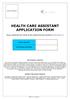 HEALTH CARE ASSISTANT APPLICATION FORM