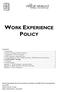 WORK EXPERIENCE POLICY
