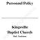 Personnel Policy. Kingsville Baptist Church. Ball, Louisiana