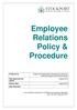 Employee Relations Policy & Procedure