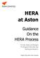 HERA at Aston. Guidance On the HERA Process. For Role Holders and Managers Of all Support Posts other than Teaching and Research.