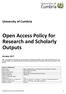 Open Access Policy for Research and Scholarly Outputs