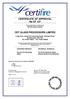 CERTIFICATE OF APPROVAL No CF 137 CET GLASS PROCESSORS LIMITED