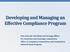 Developing and Managing an Effective Compliance Program
